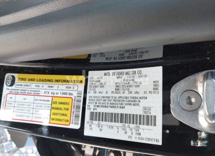 Photo 9 of 2022 Ford Bronco SPORT BIG BEND (VIN 3FMCR9B67NRE31849)