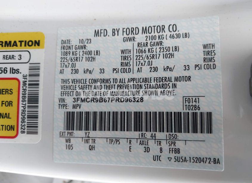 Photo 9 of 2023 Ford Bronco SPORT BIG BEND (VIN 3FMCR9B67PRD96328)