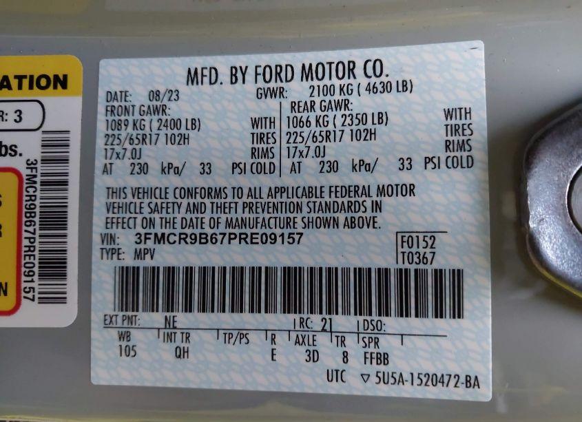 Photo 9 of 2023 Ford Bronco SPORT BIG BEND (VIN 3FMCR9B67PRE09157)