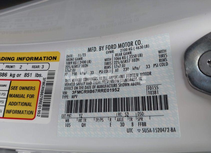 Photo 9 of 2024 Ford Bronco SPORT BIG BEND (VIN 3FMCR9B67RRE01952)