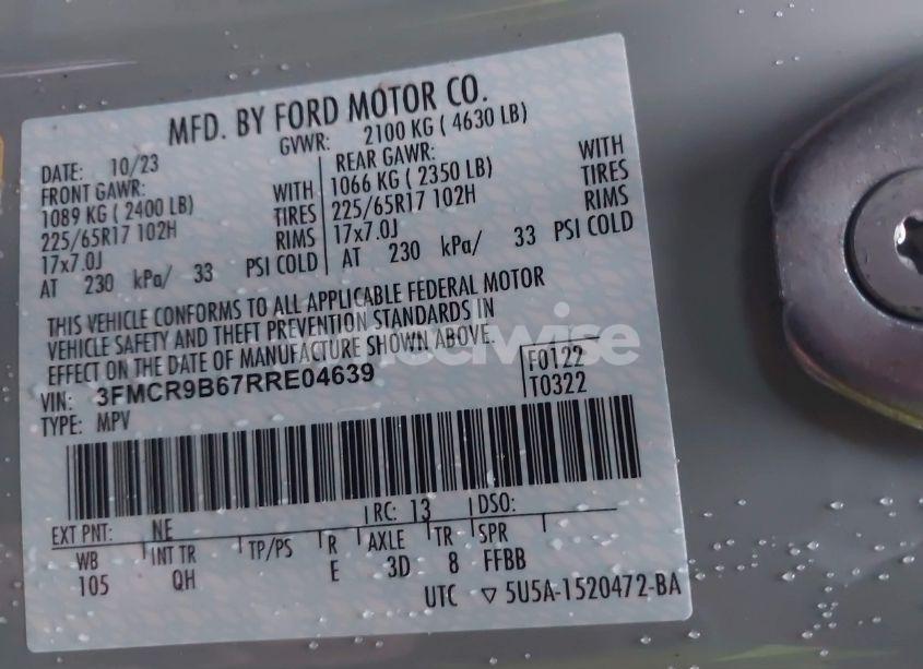 Photo 9 of 2024 Ford Bronco SPORT BIG BEND (VIN 3FMCR9B67RRE04639)