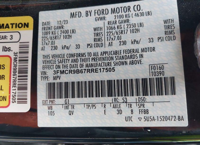 Photo 9 of 2024 Ford Bronco SPORT BIG BEND (VIN 3FMCR9B67RRE17505)