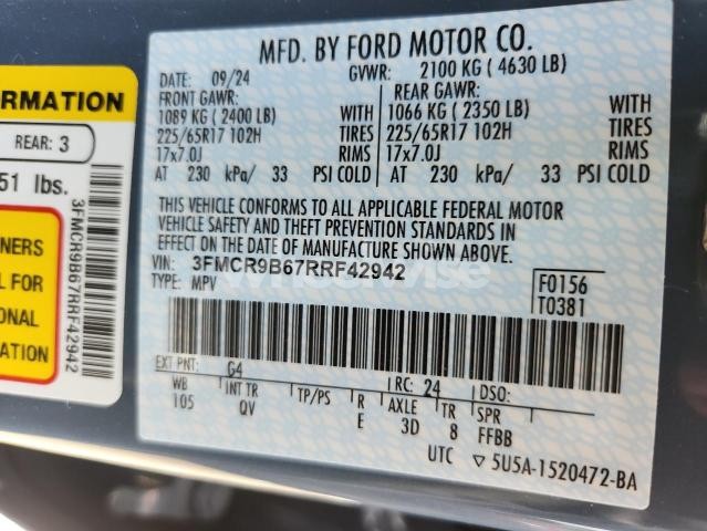 Photo 9 of 2024 FORD BRONCO SPORT BIG BEND (VIN 3FMCR9B67RRF42942)