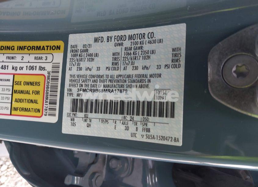 Photo 9 of 2021 Ford Bronco SPORT BIG BEND (VIN 3FMCR9B68MRA17879)