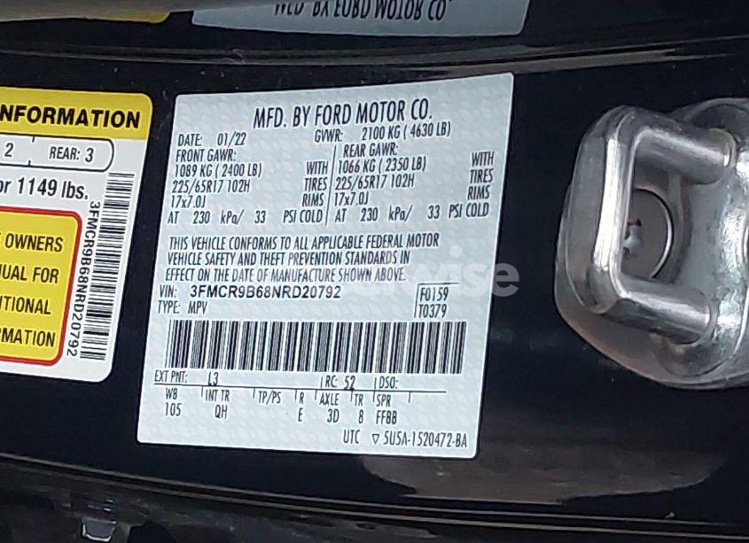 Photo 9 of 2022 Ford Bronco SPORT BIG BEND (VIN 3FMCR9B68NRD20792)