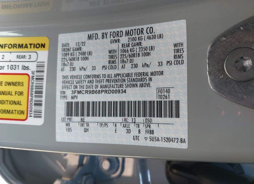 Photo 9 of 2023 Ford Bronco SPORT BIG BEND (VIN 3FMCR9B68PRD00934)