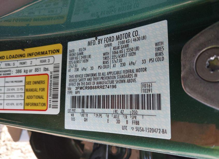 Photo 9 of 2024 Ford Bronco SPORT BIG BEND (VIN 3FMCR9B68RRE74196)