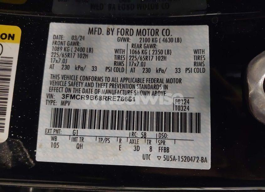 Photo 9 of 2024 Ford Bronco SPORT BIG BEND (VIN 3FMCR9B68RRE76661)