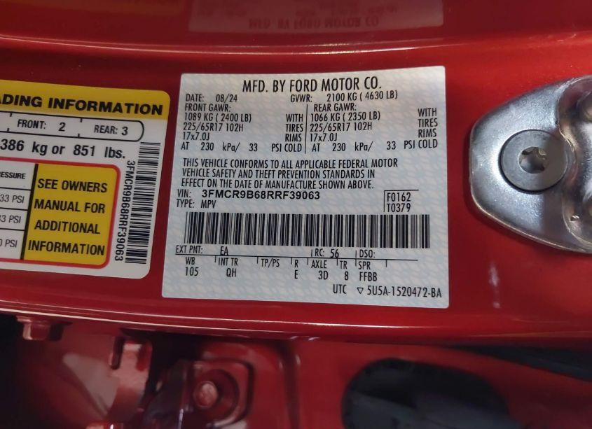 Photo 9 of 2024 Ford Bronco SPORT BIG BEND (VIN 3FMCR9B68RRF39063)