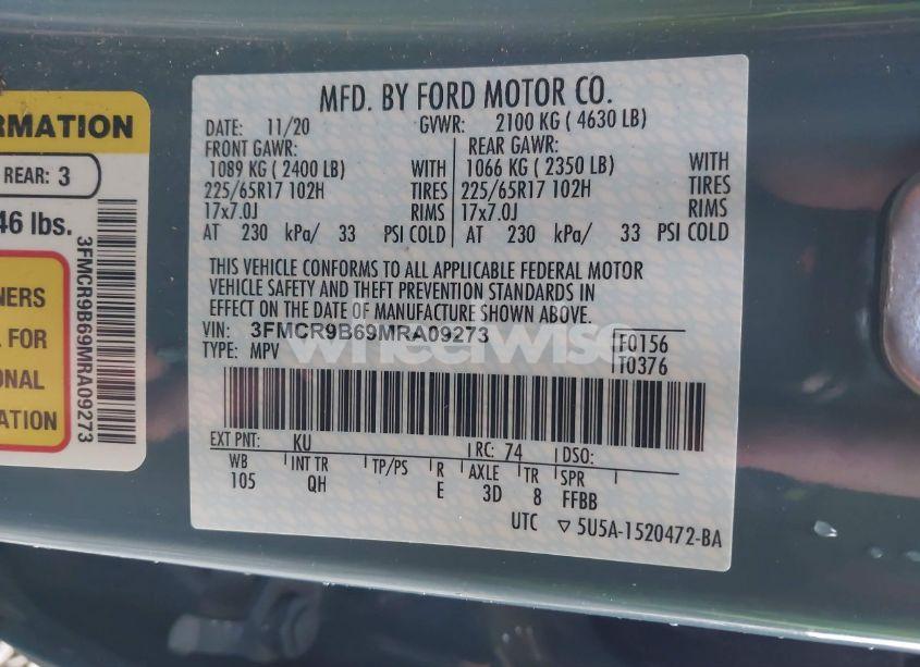 Photo 9 of 2021 Ford Bronco SPORT BIG BEND (VIN 3FMCR9B69MRA09273)