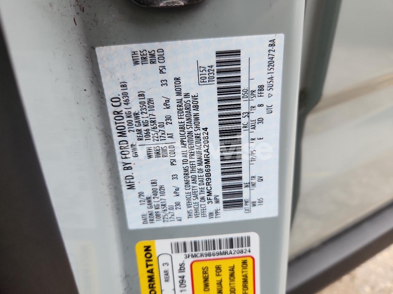 Photo 13 of 2021 FORD BRONCO SPORT BIG BEND (VIN 3FMCR9B69MRA20824)