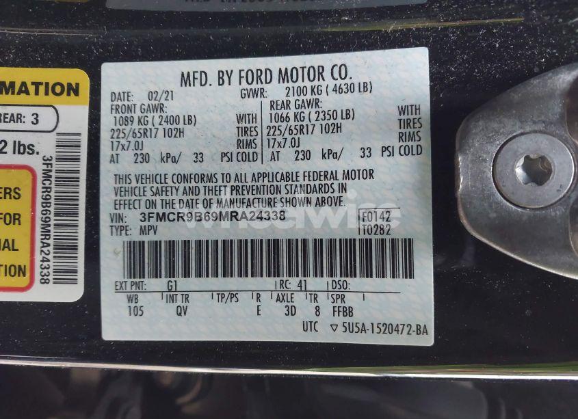 Photo 9 of 2021 Ford Bronco SPORT BIG BEND (VIN 3FMCR9B69MRA24338)