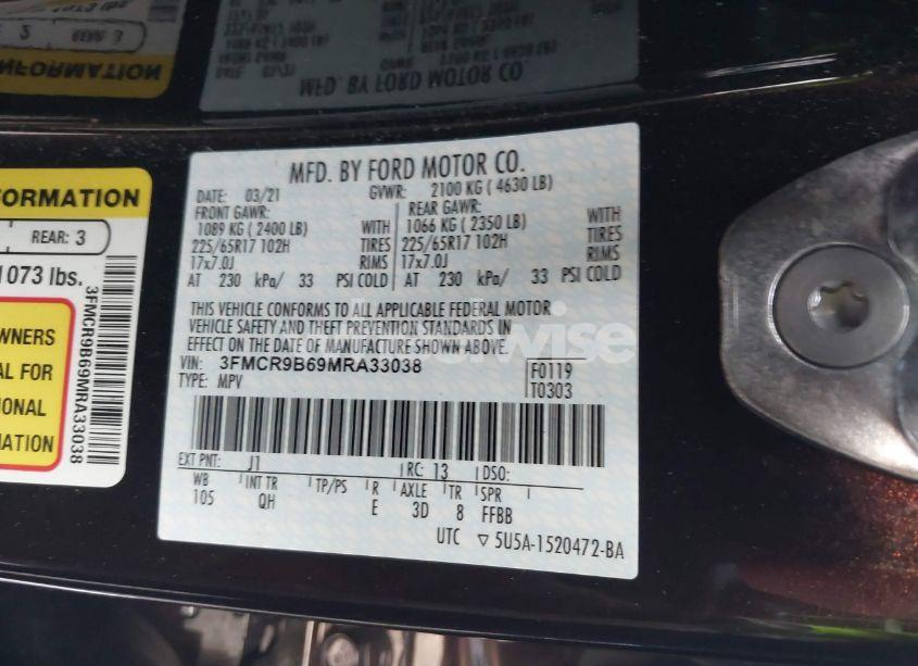 Photo 9 of 2021 Ford Bronco SPORT BIG BEND (VIN 3FMCR9B69MRA33038)