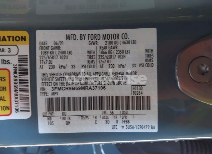 Photo 9 of 2021 Ford Bronco SPORT BIG BEND (VIN 3FMCR9B69MRA37106)