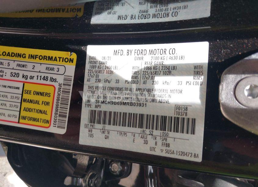 Photo 9 of 2021 Ford Bronco SPORT BIG BEND (VIN 3FMCR9B69MRB03931)