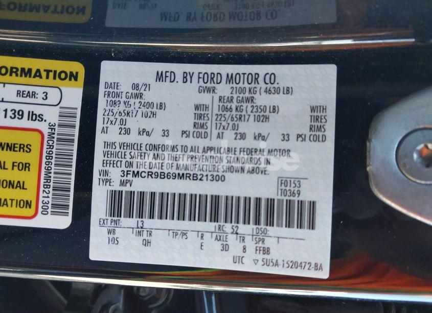 Photo 9 of 2021 Ford Bronco SPORT BIG BEND (VIN 3FMCR9B69MRB21300)