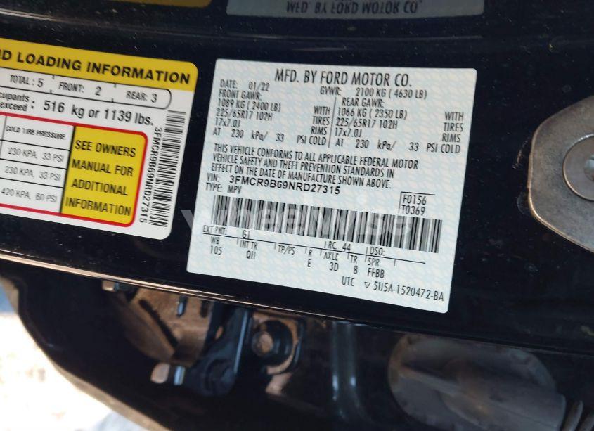 Photo 9 of 2022 Ford Bronco SPORT BIG BEND (VIN 3FMCR9B69NRD27315)