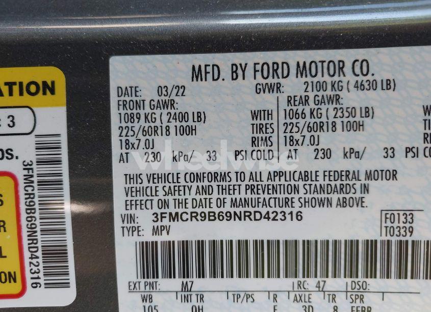 Photo 9 of 2022 Ford Bronco SPORT BIG BEND (VIN 3FMCR9B69NRD42316)