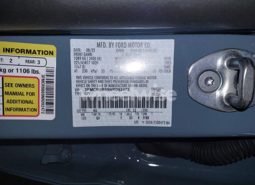 Photo 9 of 2022 Ford Bronco SPORT BIG BEND (VIN 3FMCR9B69NRD92472)