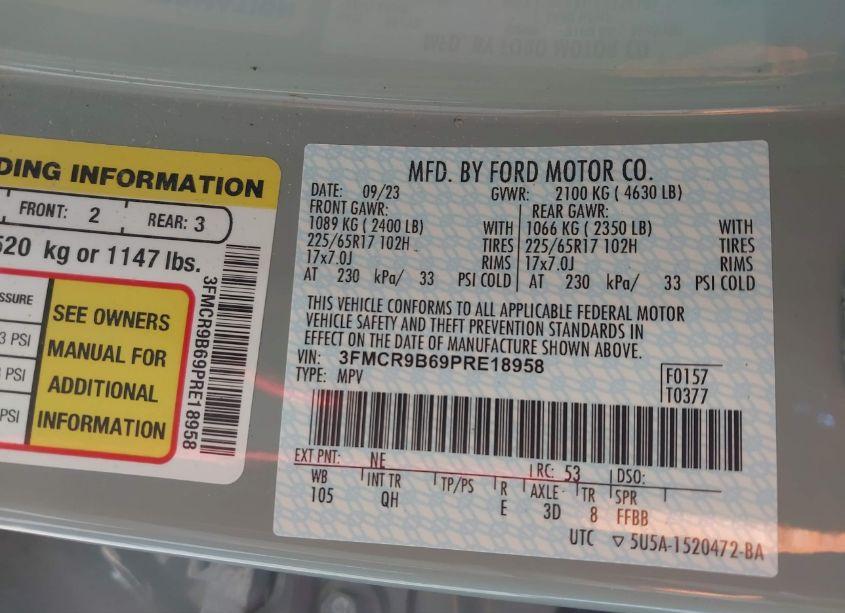 Photo 9 of 2023 Ford Bronco SPORT BIG BEND (VIN 3FMCR9B69PRE18958)