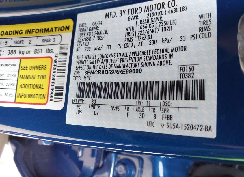 Photo 9 of 2024 Ford Bronco SPORT BIG BEND (VIN 3FMCR9B69RRE99690)