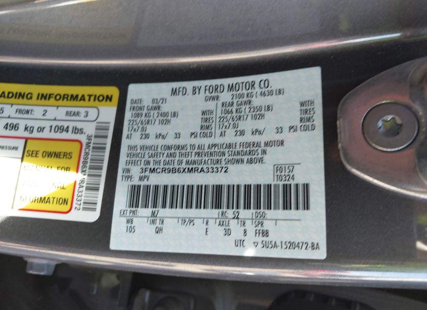 Photo 9 of 2021 Ford Bronco SPORT BIG BEND (VIN 3FMCR9B6XMRA33372)