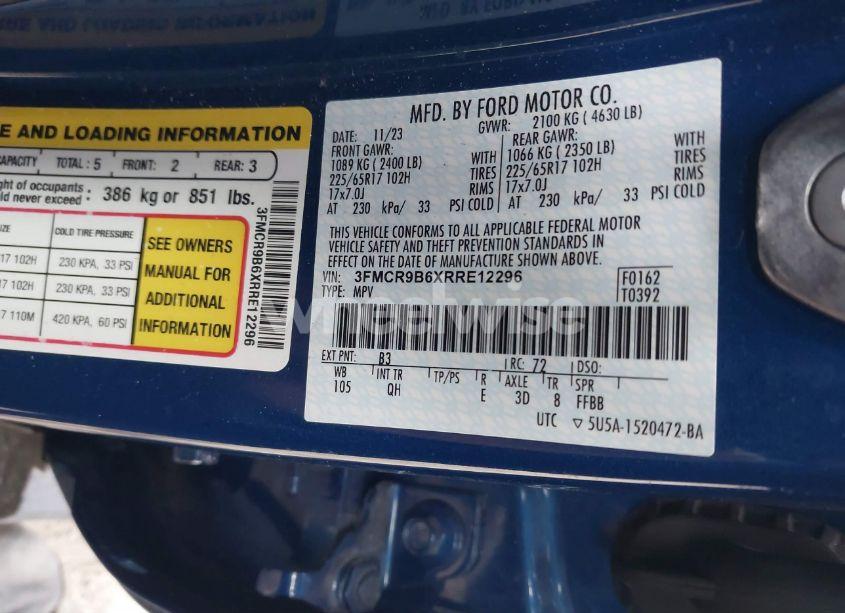 Photo 9 of 2024 Ford Bronco SPORT BIG BEND (VIN 3FMCR9B6XRRE12296)