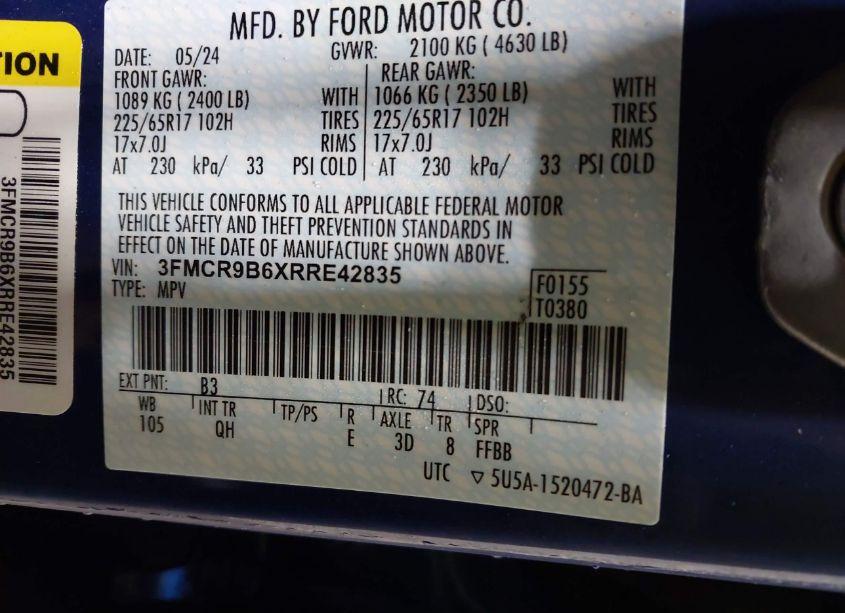 Photo 9 of 2024 Ford Bronco SPORT BIG BEND (VIN 3FMCR9B6XRRE42835)