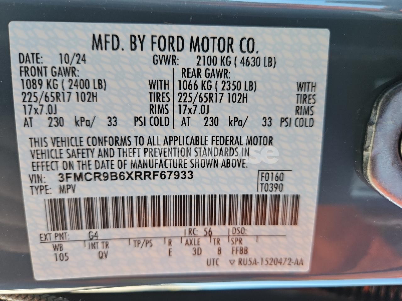 Photo 13 of 2024 FORD BRONCO SPORT BIG BEND (VIN 3FMCR9B6XRRF67933)