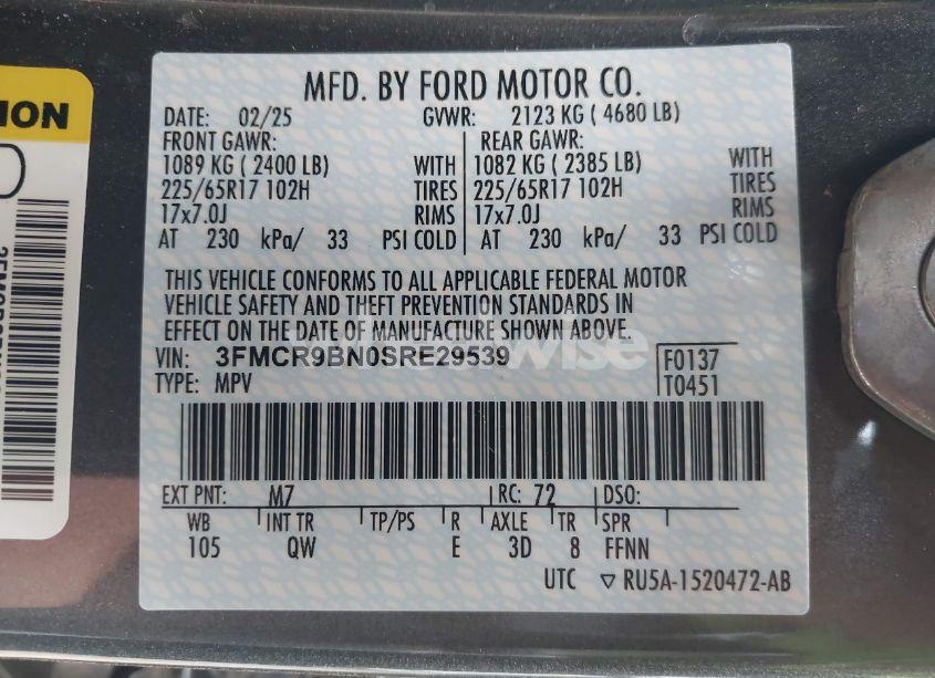 Photo 9 of 2025 Ford Bronco SPORT BIG BEND (VIN 3FMCR9BN0SRE29539)