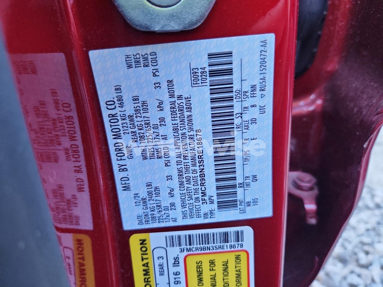 Photo 12 of 2025 FORD BRONCO SPORT BIG BEND (VIN 3FMCR9BN3SRE18678)