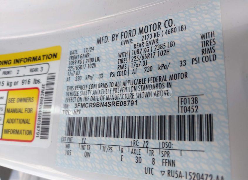 Photo 9 of 2025 Ford Bronco SPORT BIG BEND (VIN 3FMCR9BN4SRE08791)