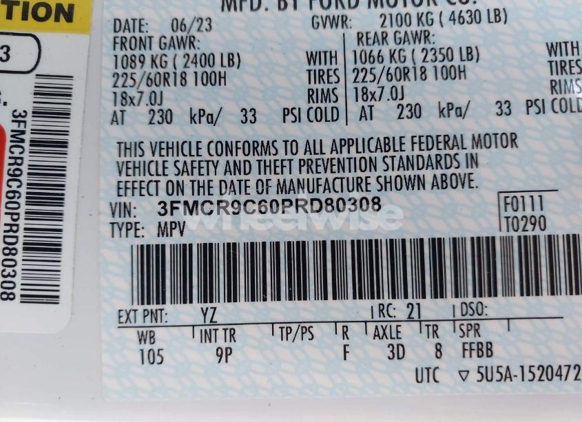 Photo 9 of 2023 Ford Bronco SPORT OUTER BANKS (VIN 3FMCR9C60PRD80308)