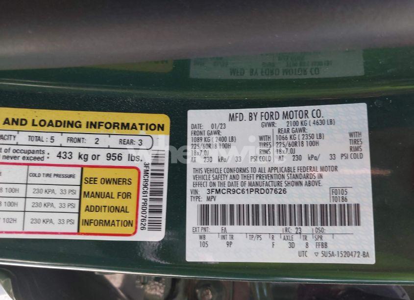 Photo 9 of 2023 Ford Bronco SPORT OUTER BANKS (VIN 3FMCR9C61PRD07626)