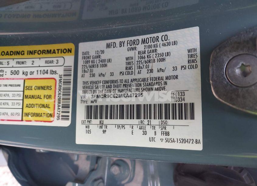 Photo 9 of 2021 Ford Bronco SPORT OUTER BANKS (VIN 3FMCR9C62MRA47295)