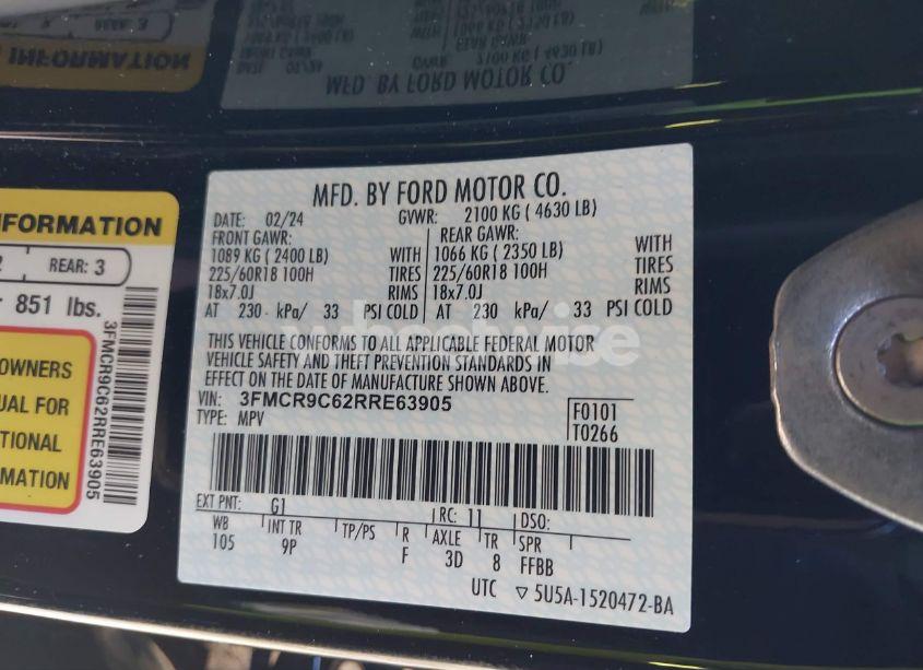 Photo 9 of 2024 Ford Bronco SPORT OUTER BANKS (VIN 3FMCR9C62RRE63905)