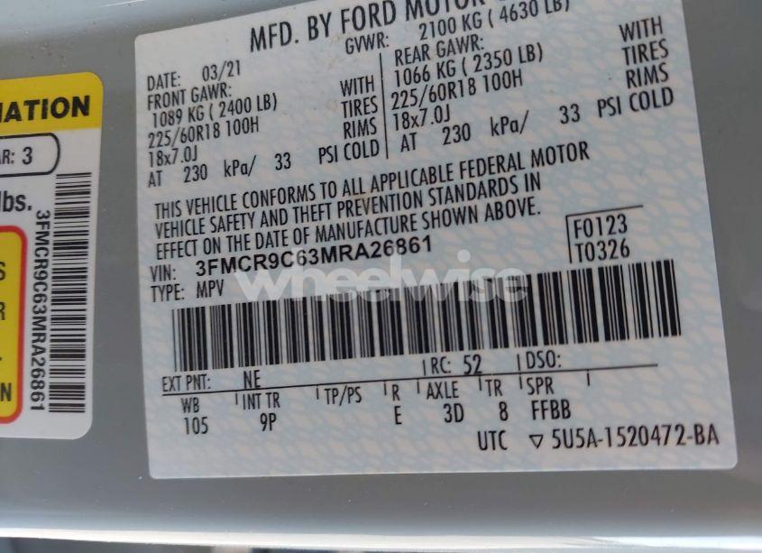 Photo 9 of 2021 Ford Bronco SPORT OUTER BANKS (VIN 3FMCR9C63MRA26861)