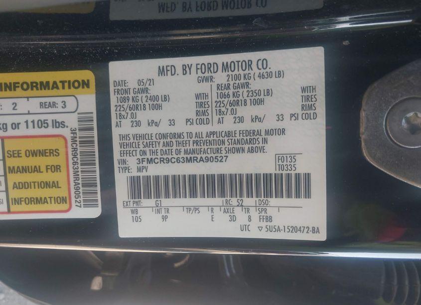 Photo 9 of 2021 Ford Bronco SPORT OUTER BANKS (VIN 3FMCR9C63MRA90527)