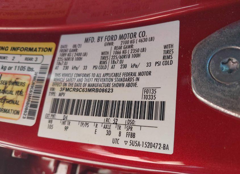 Photo 9 of 2021 Ford Bronco SPORT OUTER BANKS (VIN 3FMCR9C63MRB08623)