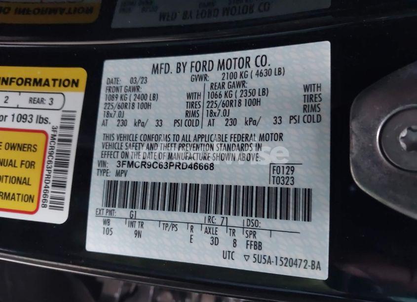 Photo 9 of 2023 Ford Bronco SPORT OUTER BANKS (VIN 3FMCR9C63PRD46668)