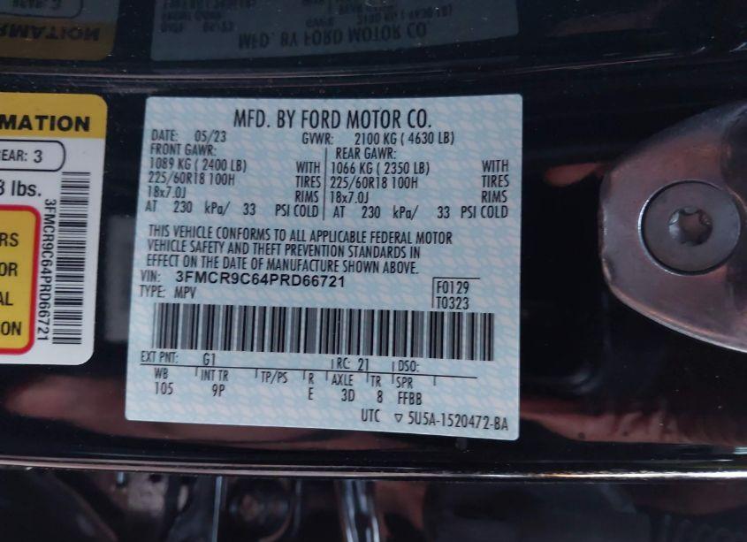 Photo 9 of 2023 Ford Bronco SPORT OUTER BANKS (VIN 3FMCR9C64PRD66721)