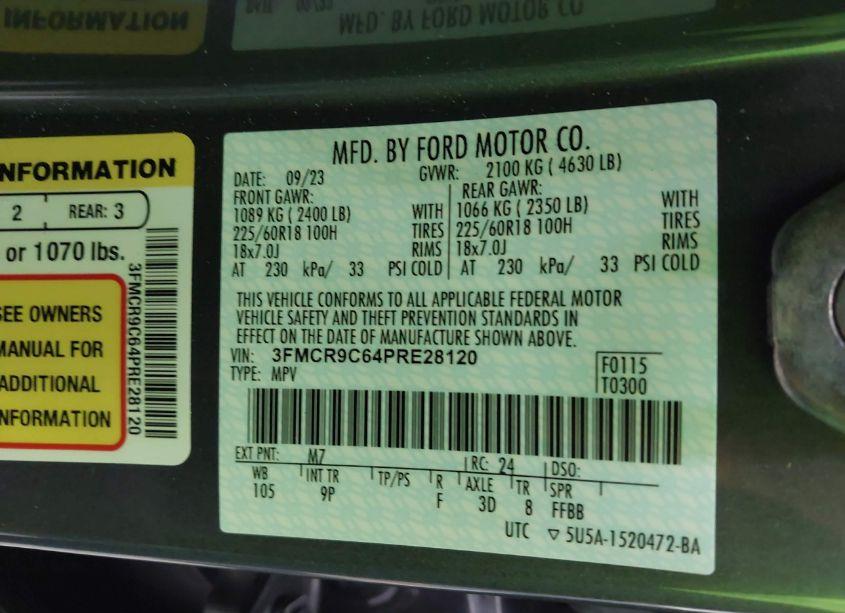 Photo 9 of 2023 Ford Bronco SPORT OUTER BANKS (VIN 3FMCR9C64PRE28120)