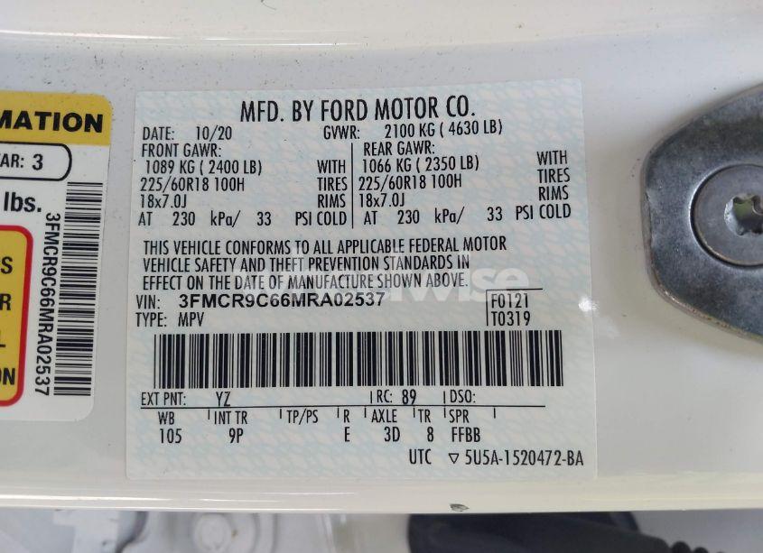 Photo 9 of 2021 Ford Bronco SPORT OUTER BANKS (VIN 3FMCR9C66MRA02537)