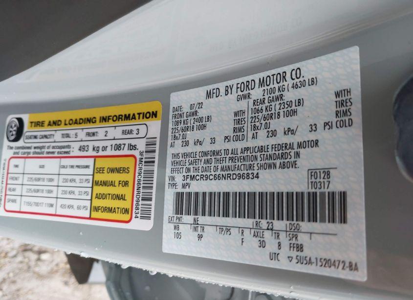 Photo 9 of 2022 Ford Bronco SPORT OUTER BANKS (VIN 3FMCR9C66NRD96834)