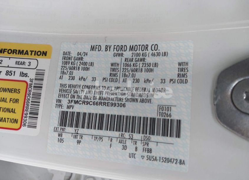 Photo 9 of 2024 Ford Bronco SPORT OUTER BANKS (VIN 3FMCR9C66RRE99306)