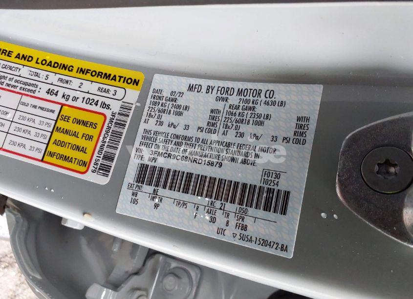 Photo 9 of 2022 Ford Bronco SPORT OUTER BANKS (VIN 3FMCR9C68NRD15879)