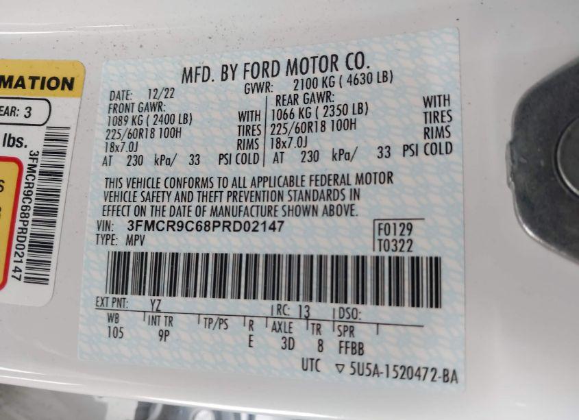 Photo 9 of 2023 Ford Bronco SPORT OUTER BANKS (VIN 3FMCR9C68PRD02147)