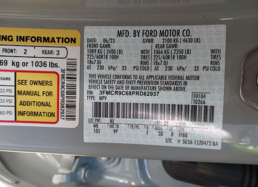 Photo 9 of 2023 Ford Bronco SPORT OUTER BANKS (VIN 3FMCR9C68PRD82937)