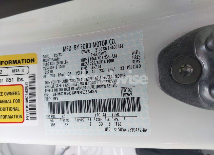 Photo 9 of 2024 Ford Bronco SPORT OUTER BANKS (VIN 3FMCR9C68RRE33484)