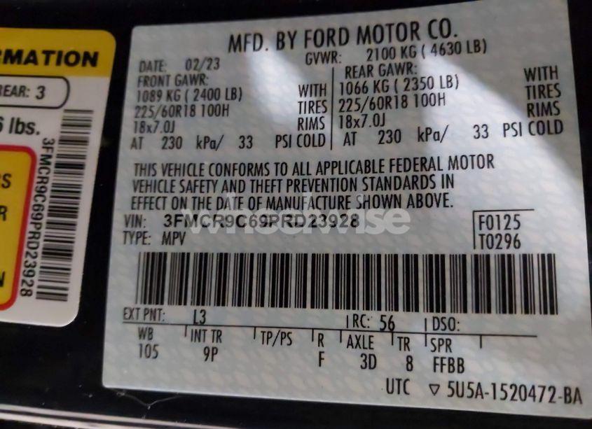 Photo 9 of 2023 Ford Bronco SPORT OUTER BANKS (VIN 3FMCR9C69PRD23928)